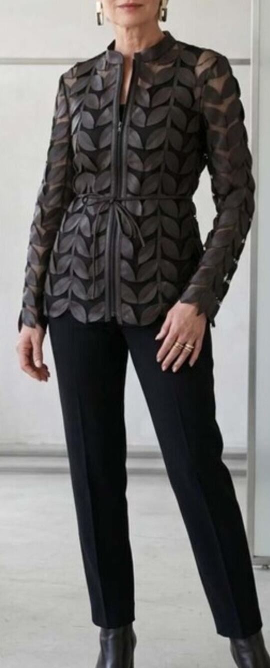Frank Lyman mesh 3D leaf applique jacket Size 8 Retro Goblincore Boho Whimsygoth